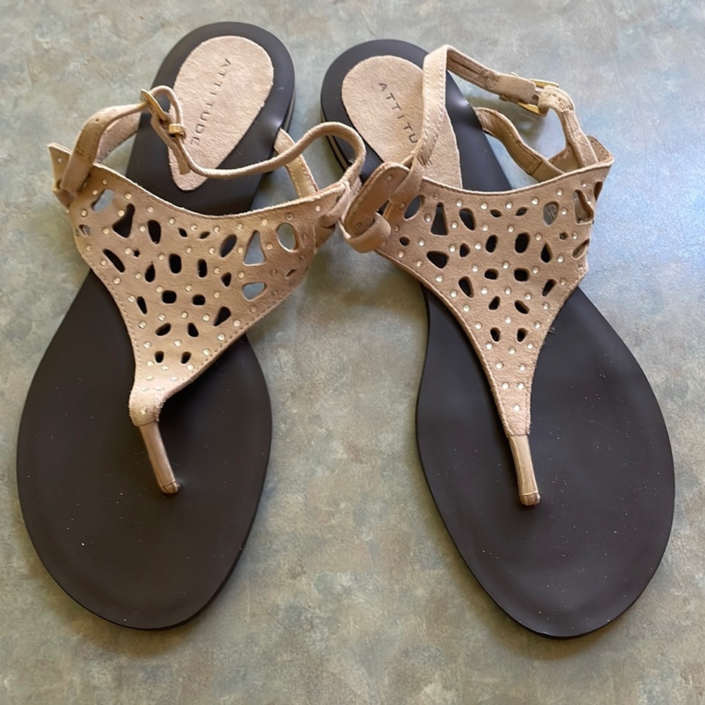 Attitude beige thong sandals (sz 8)